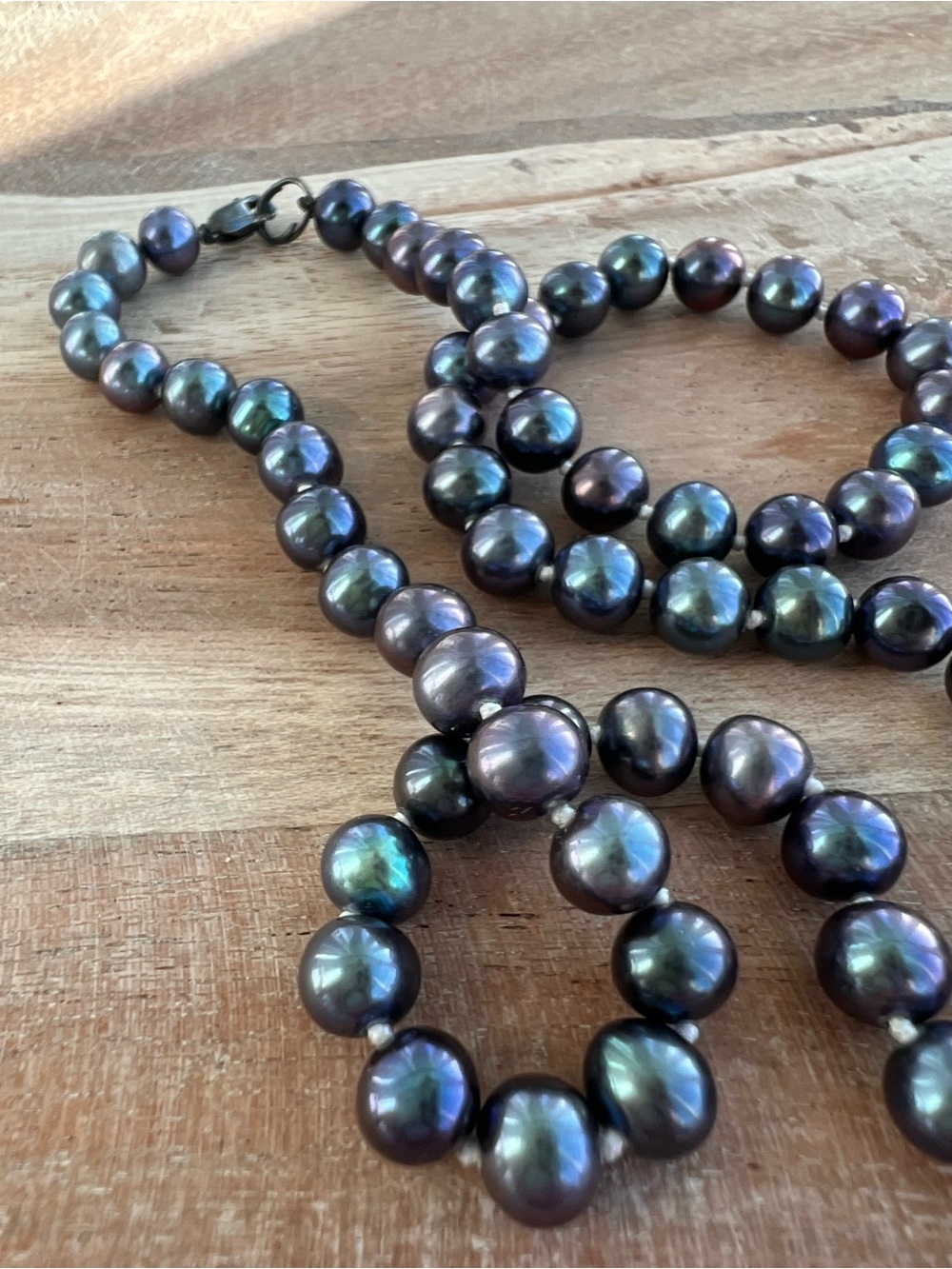 Vintage Genuine Peacock/Black Pearl Necklace with Sterling Silver Clasp